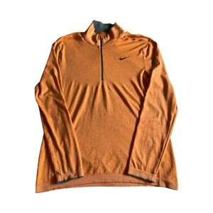 Nike Golf Sweater Mens Large Orange Dri Fit 1/4 Zip Pullover Long Sleeve Modern